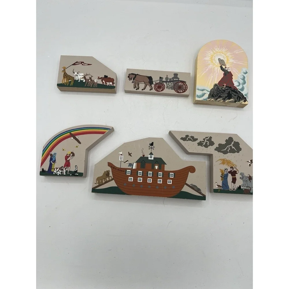 The Cat's Meow Village Noah's Ark & Moses 10 Commandments Wall Sitters –6 Pc Set